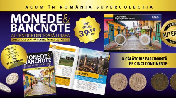Colecția „Monede și Bancnote autentice din toată lumea” prezintă Columbia. Revista și două monede, de luni, la chioșcuri