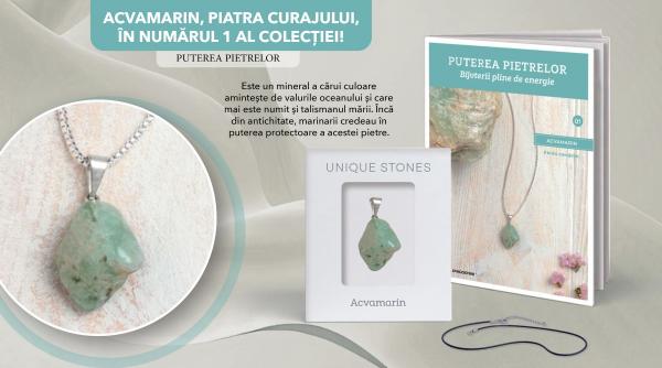 Colecția „Puterea Pietrelor” aduce o serie de pietre naturale pe care le poți purta ca pandantiv! Numărul 1, Acvamarin –