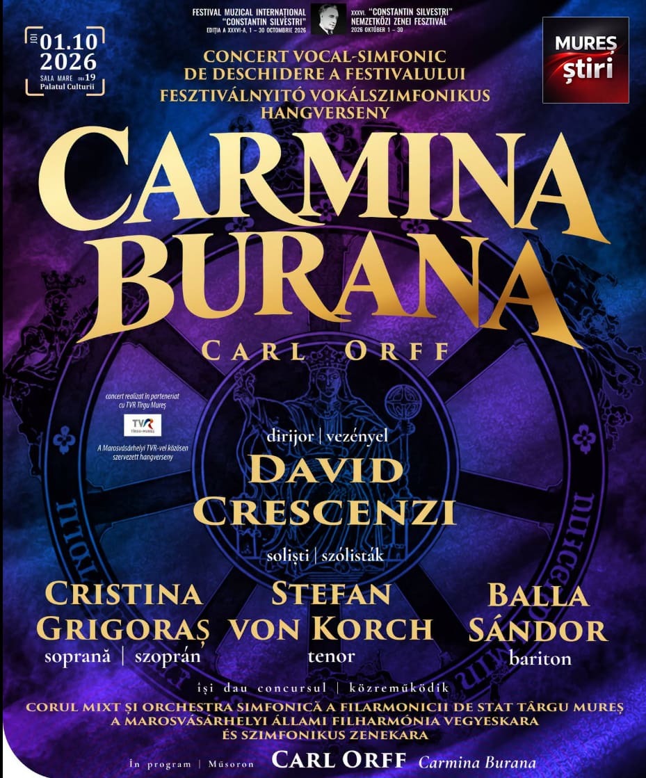 Forța și spectaculozitatea operei „Carmina Burana” revin la Filarmonica de Stat Târgu Mureș în cadrul Festivalului „Cons