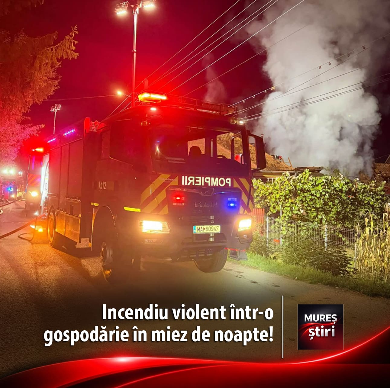 Incendiu violent într-o gospodărie din comuna Beica de Jos. Pompierii reghineni au intervenit la miezul nopții