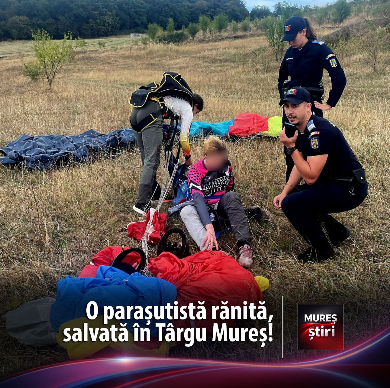 Intervenție rapidă a jandarmilor mureșeni: O parașutistă rănită, salvată în cartierul Belvedere din Târgu Mureș!