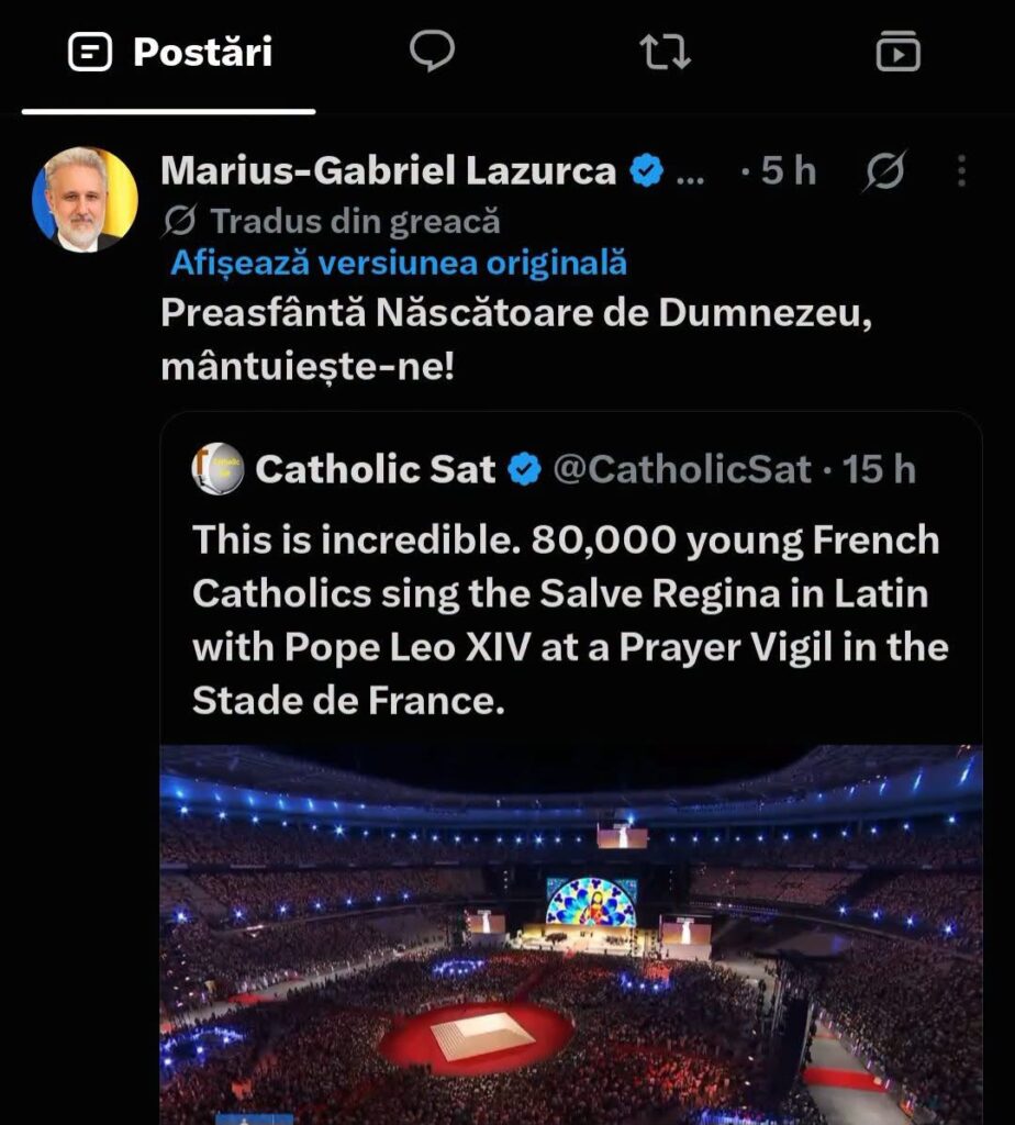 Mesaj religios al consilierului prezidențial pe securitate națională, cu ocazia vizitei Papei Leon în Franța / Marius La