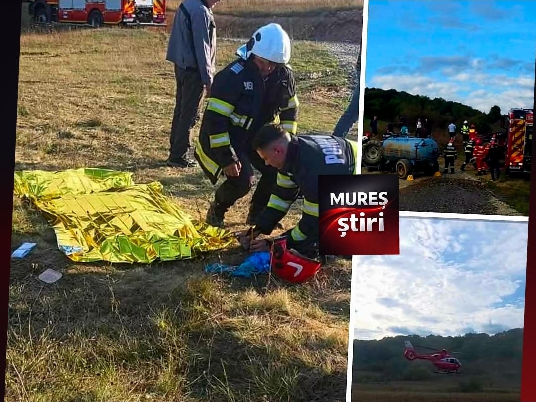 Misiune contra cronometru pentru Elicopterul din Târgu Mureș: Un bărbat de 32 de ani a murit strivit de tractor la Bistr