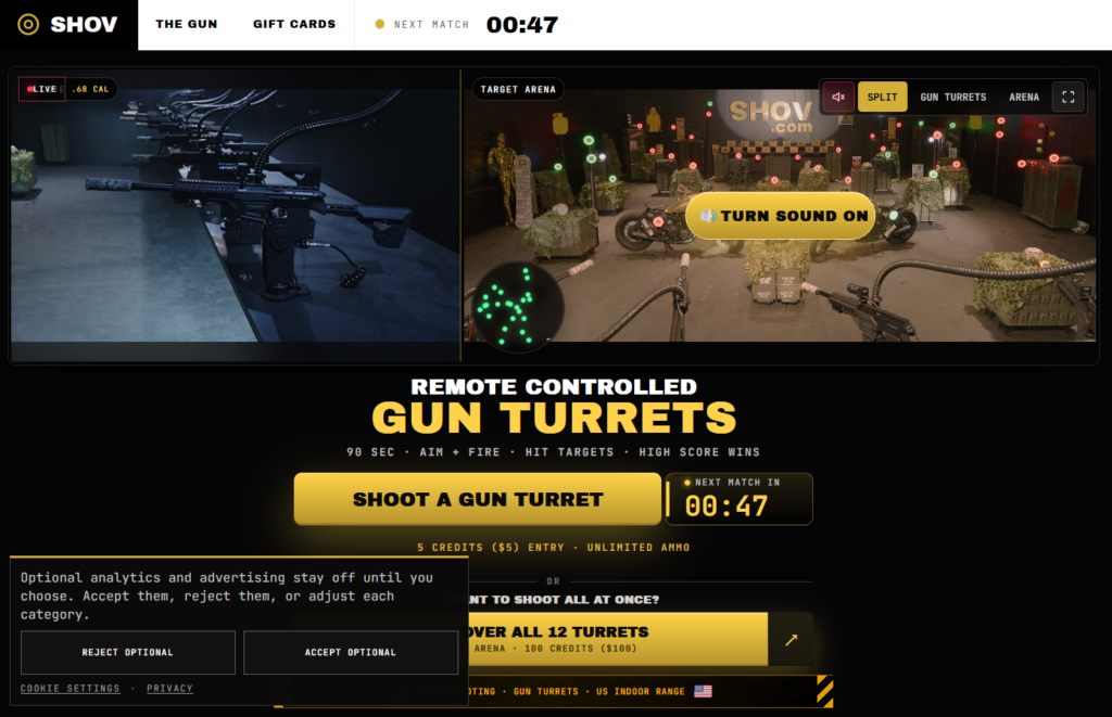 Un site le permite utilizatorilor să controleze online arme adevărate. Accesul se face contra cost