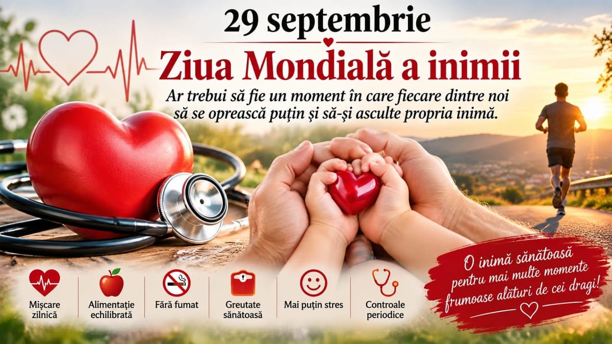 29 SEPTEMBRIE – ZIUA MONDIALĂ A INIMII INIMA NU IA NICIODATĂ PAUZĂ. NOI, ÎNSĂ, UITĂM PREA DES SĂ AVEM GRIJĂ DE EA.