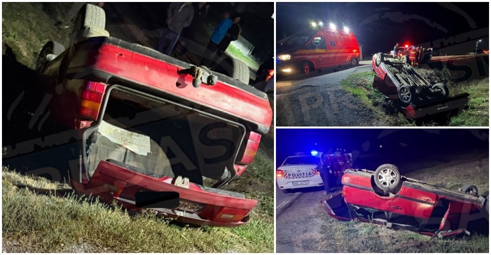 Accident grav pe DN 1F, între Carei și Tășnad: mașină răsturnată în șanț, intervin pompierii