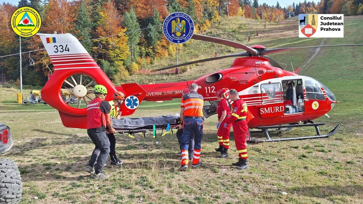 Accident pe un traseu de mountain-bike: un băiat de 14 ani, cu fractură de femur, dus cu elicopterul
