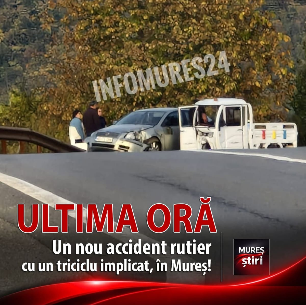 Accident rutier cu un triciclu implicat în zona Dealul Bogatei din Mureș