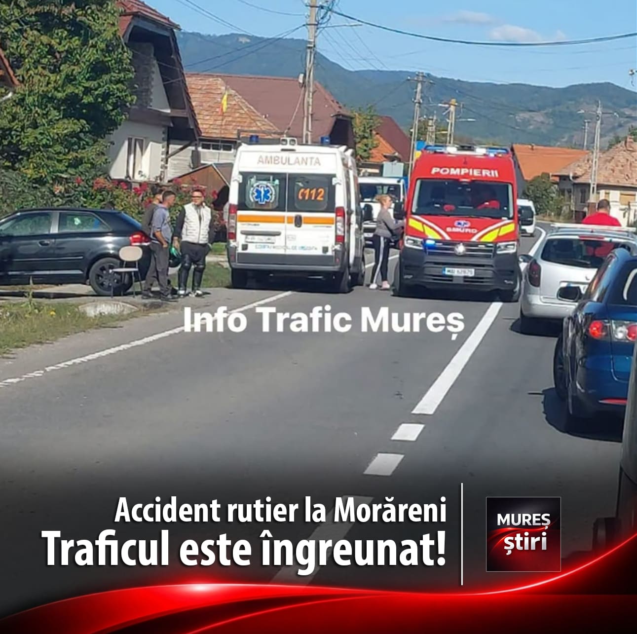 Accident rutier în localitatea Morăreni, județul Mureș. Traficul este îngreunat