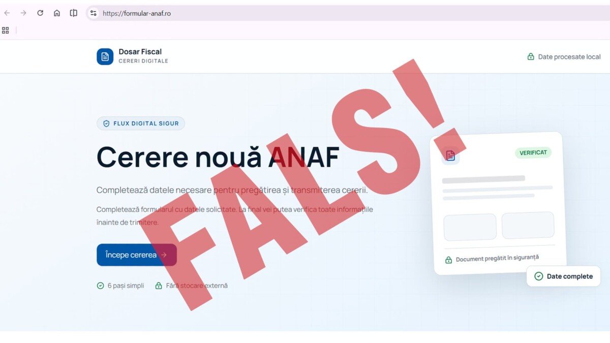 ANAF avertizează asupra site-urilor frauduloase care cer date personale și bancare