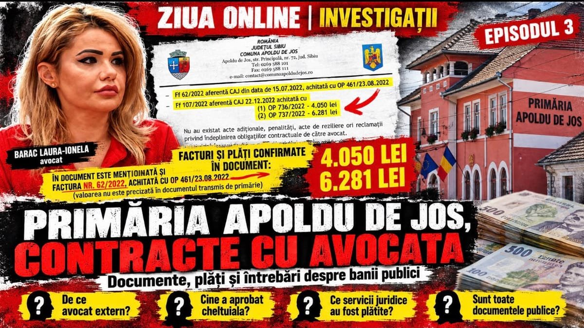 Apoldu de Jos: 16.281 lei către Cabinetul de Avocat Barac Laura, din două contracte de asistență juridică