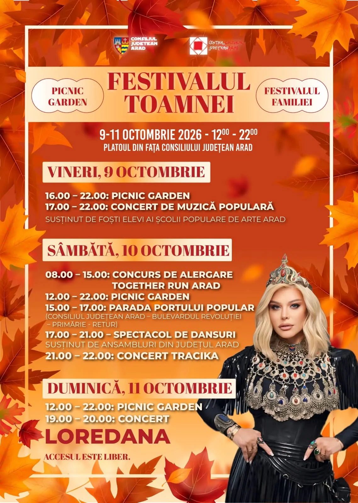 Arad: Festivalul Toamnei, între 9 și 11 octombrie, cu concerte, tradiții și intrare liberă