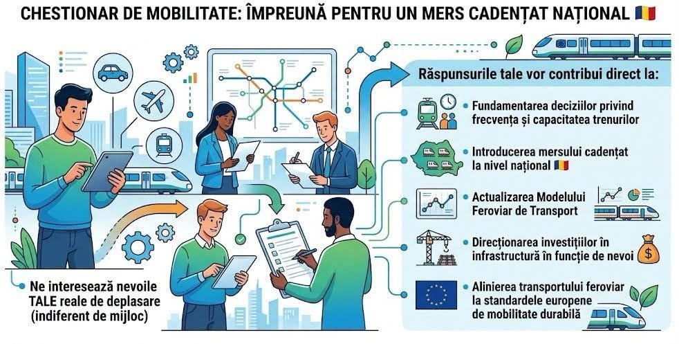ARF derulează un chestionar privind mobilitatea, pentru trenuri de mers cadențat în jurul orașelor mari