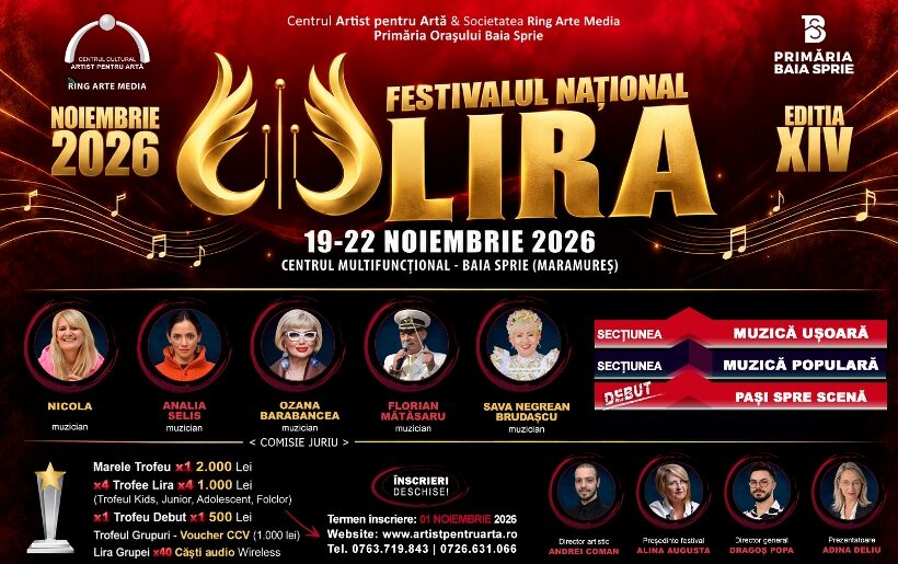 Baia Sprie găzduiește Festivalul „LIRA” în 19-22 noiembrie, cu Ozana Barabancea și Nicola pe scenă