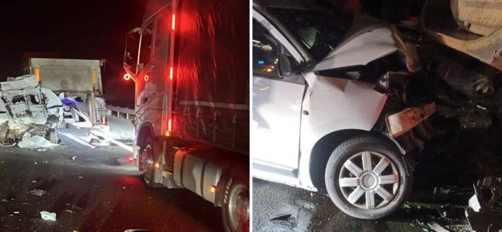 Belinț, pe Autostrada Vestului: accident cu patru autovehicule, două autotrenuri, un microbuz și o mașină