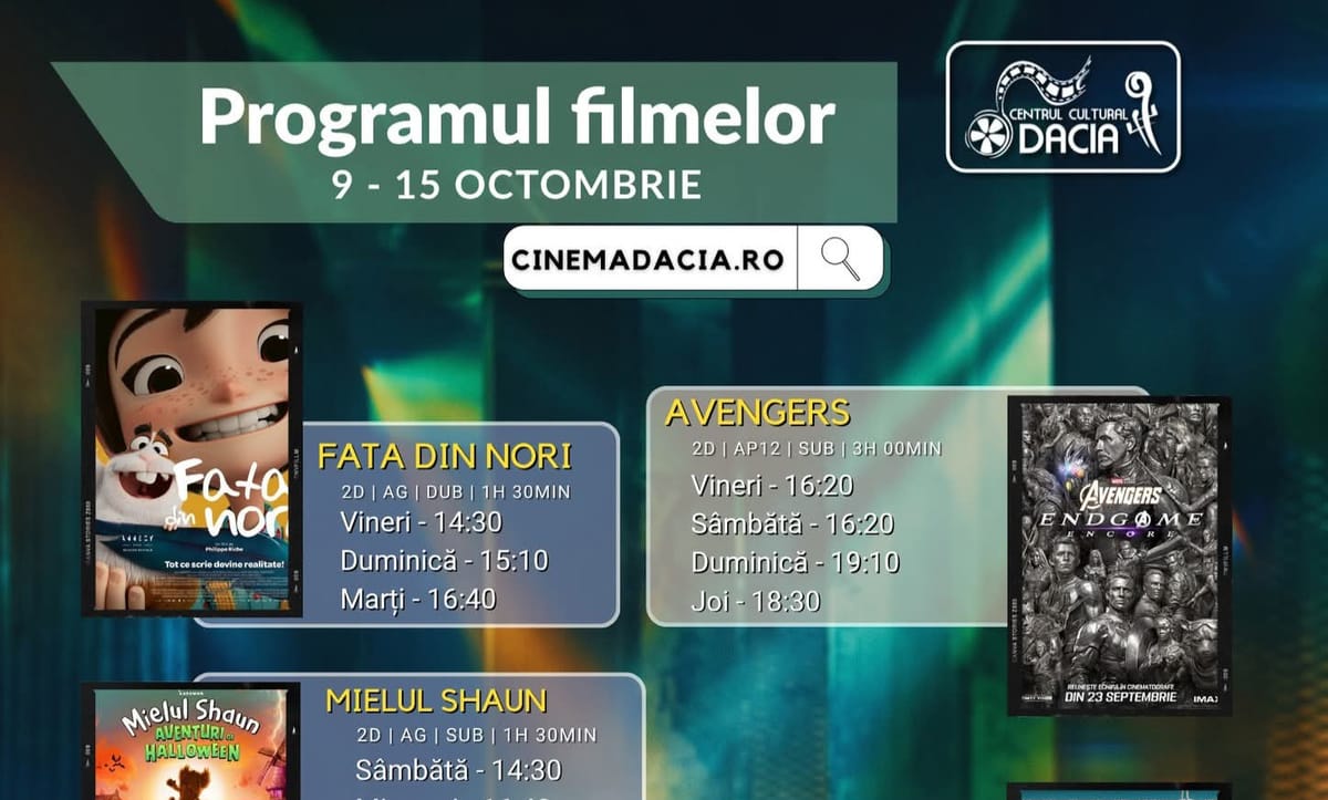 Bistrița: ce filme rulează la Cinema Dacia în perioada 9-15 octombrie 2026