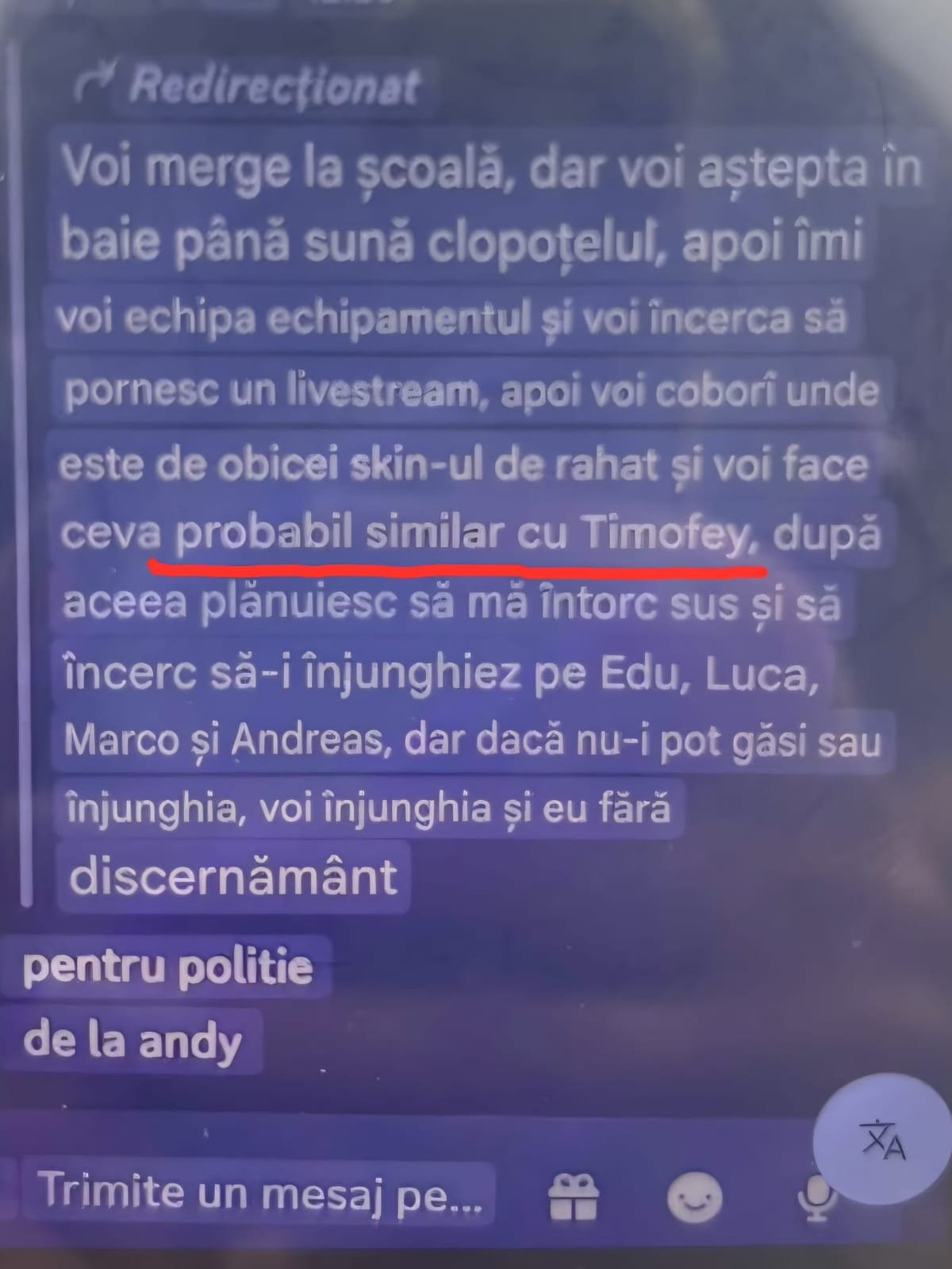 Bistrița: elev de 13 ani a atacat cu cuțitul o profesoară și un coleg, după ce avea o listă cu patru colegi