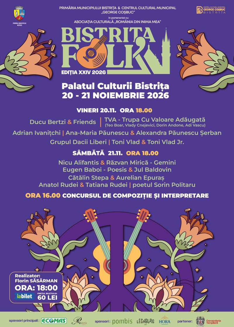 Bistrița Folk 2026: Nicu Alifantis și Ducu Bertzi, printre invitații ediției a XXIV-a