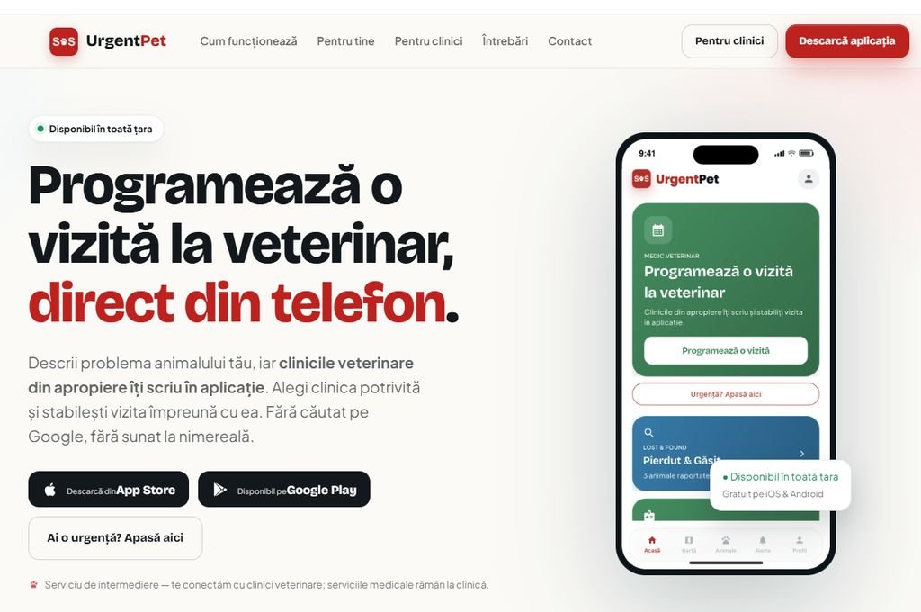 Bistrița-Năsăud: aplicația gratuită UrgentPet permite programări la medicul veterinar direct de pe telefon