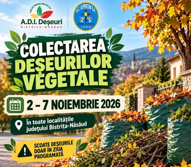 Bistrița-Năsăud: colectare gratuită de deșeuri vegetale, între 2 și 7 noiembrie