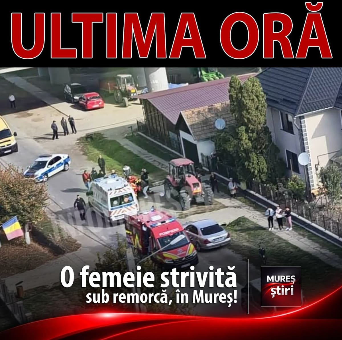 Bogata: o femeie a fost rănită după ce i-au fost prinse picioarele între utilaje; a fost solicitat SMURD