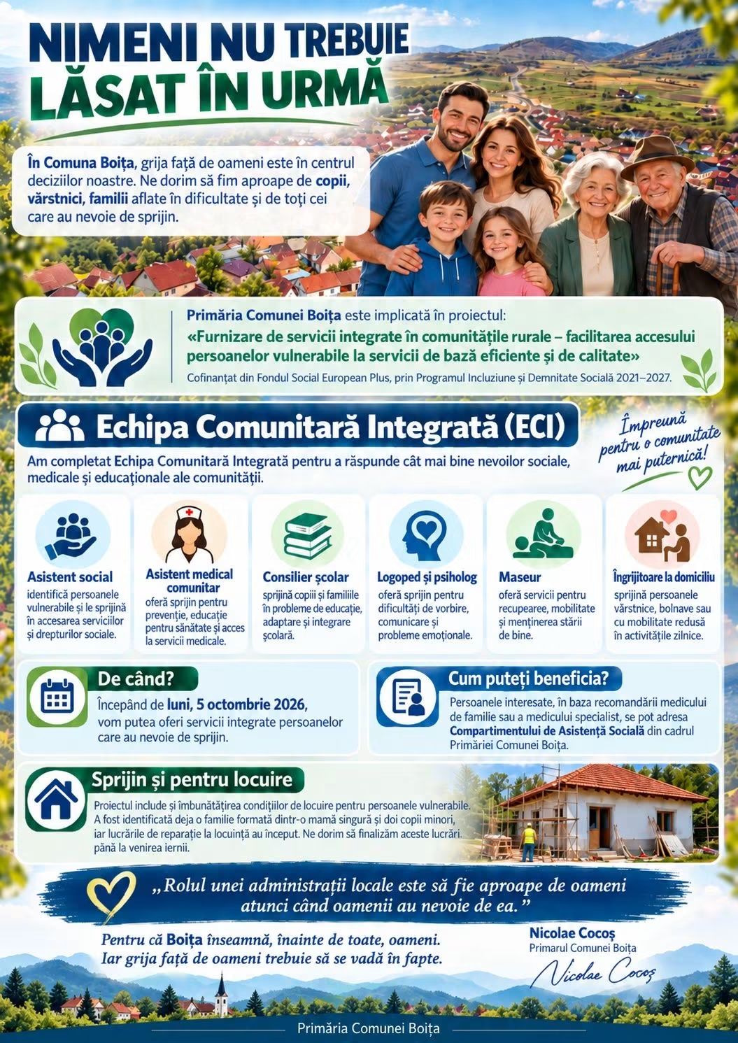Boița își extinde serviciile pentru persoanele vulnerabile: o echipă comunitară integrată vine în sprijinul localnicilor