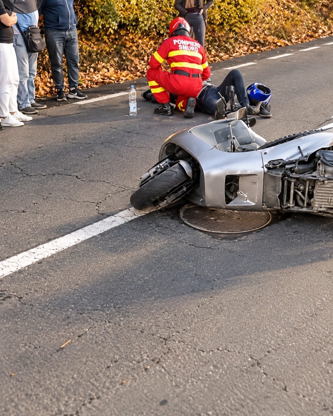 Brașov: motociclist căzut cu scuterul pe strada Carierei, intervenție SMURD și trafic îngreunat