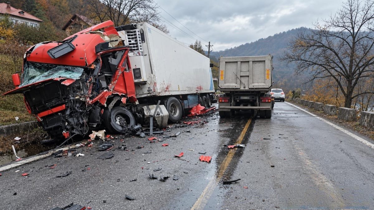 Brezoi: accident grav pe DN7 cu două TIR-uri și o mașină, traficul blocat pe ambele sensuri