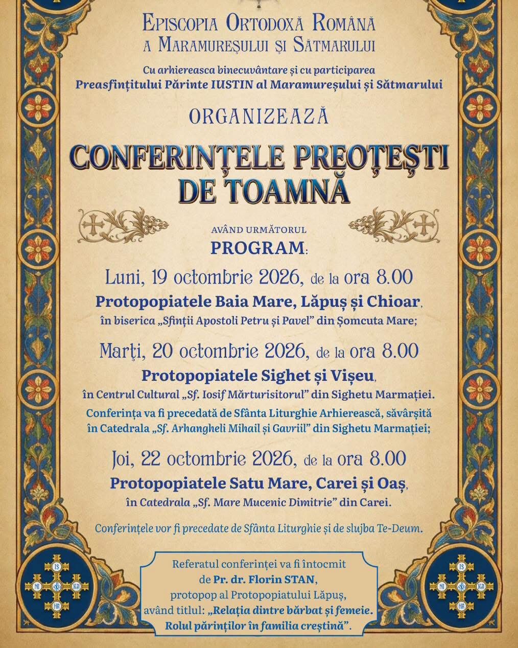 Carei găzduiește pe 22 octombrie conferințele preoțești de toamnă pentru Satu Mare, Carei și Oaș
