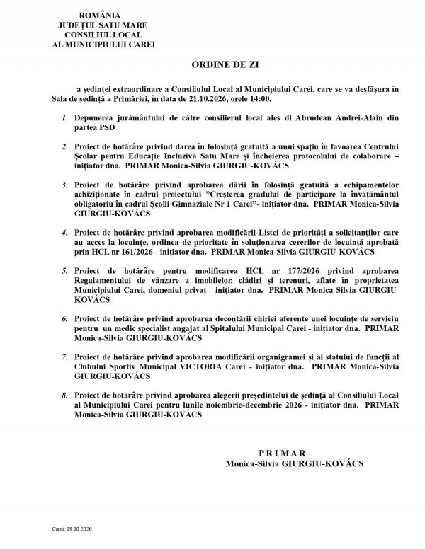 Carei: nou consilier PSD la CL, primarul vrea regulament modificat pentru vânzarea imobilelor