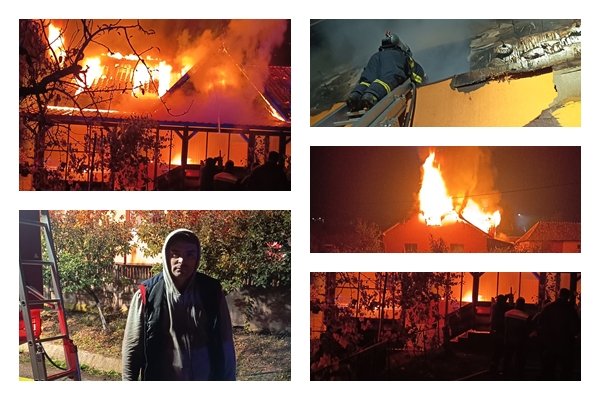 Chieșd: incendiu puternic la o casă de locuit, flăcările au cuprins acoperișul și interiorul