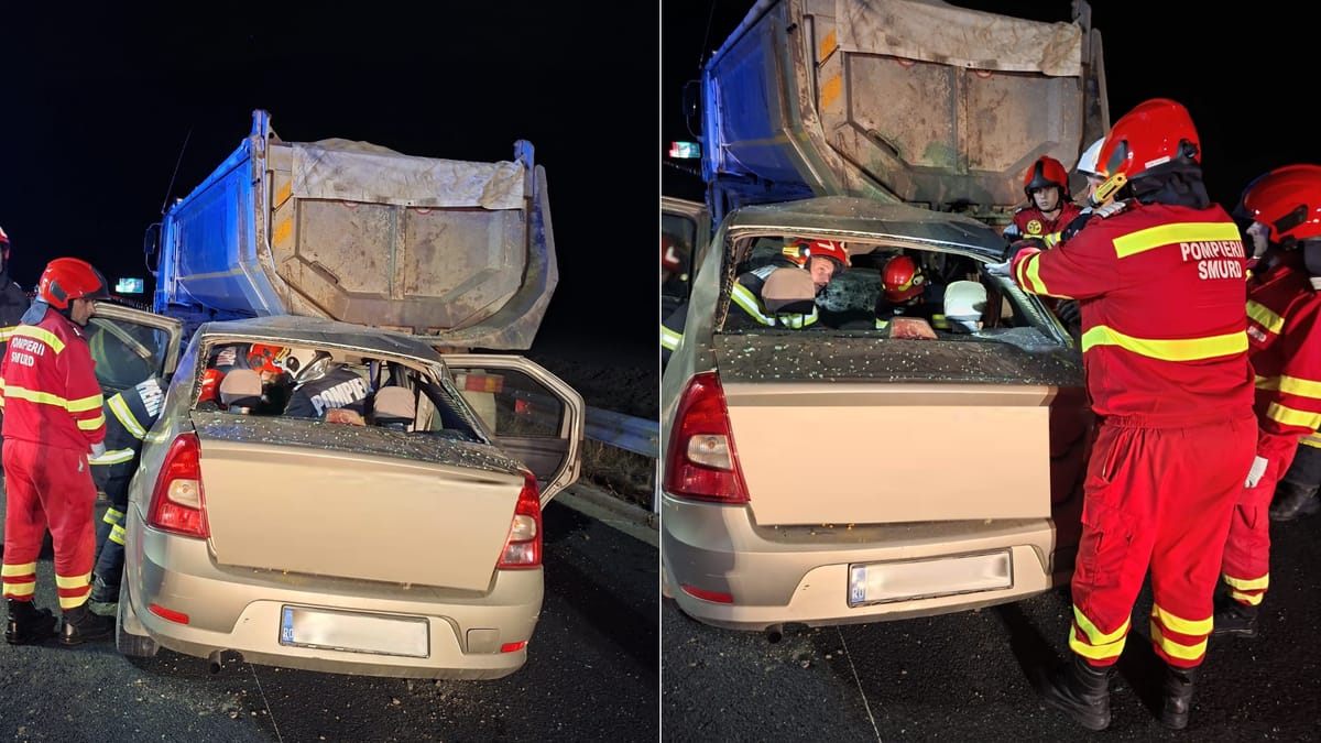 Chiribiș: accident grav, o persoană rămasă încarcerată după impactul cu o autobasculantă
