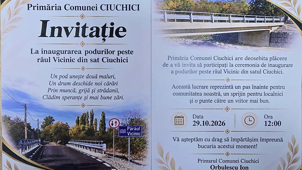 Ciuchici: cele două poduri peste râul Vicinic sunt finalizate după 5 ani de întârzieri