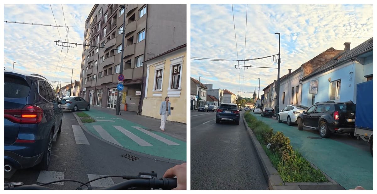 Cluj: biciclistă amenințată de un șofer parcat neregulamentar: „Mi-a spus că îmi pune bicicleta pe foc