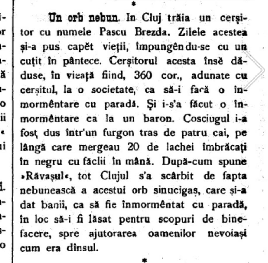 Cluj: cerșetorul Pascu Brezda și-a comandat din cerșit o înmormântare de lux, cu patru cai și 20 de lachei
