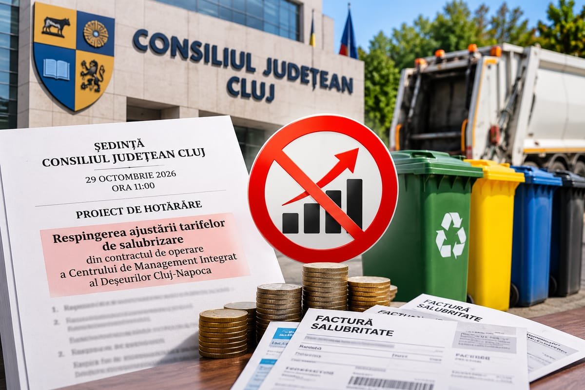 Cluj: consiliul județean propune respingerea majorării tarifelor la salubritate din CMID