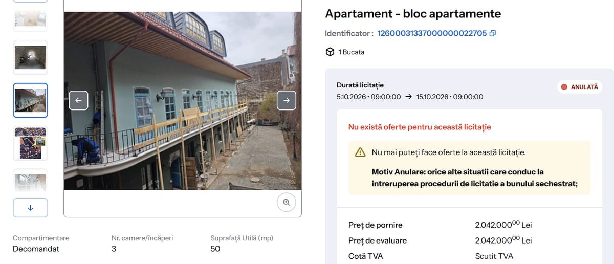 Cluj: Finanțele anulează licitațiile pentru două apartamente din centru, evaluate la 2,47 milioane lei
