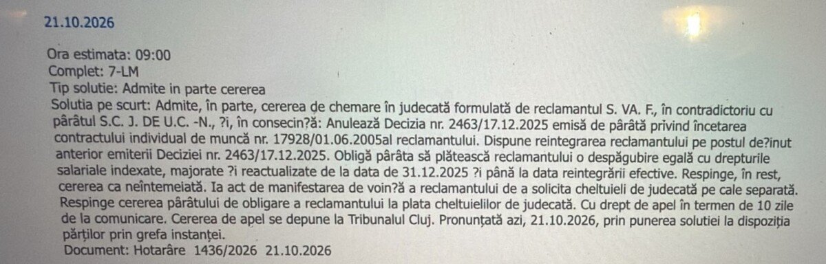 Cluj: medicul Florin Stamatian a câștigat procesul cu spitalul și trebuie reintegrat pe post