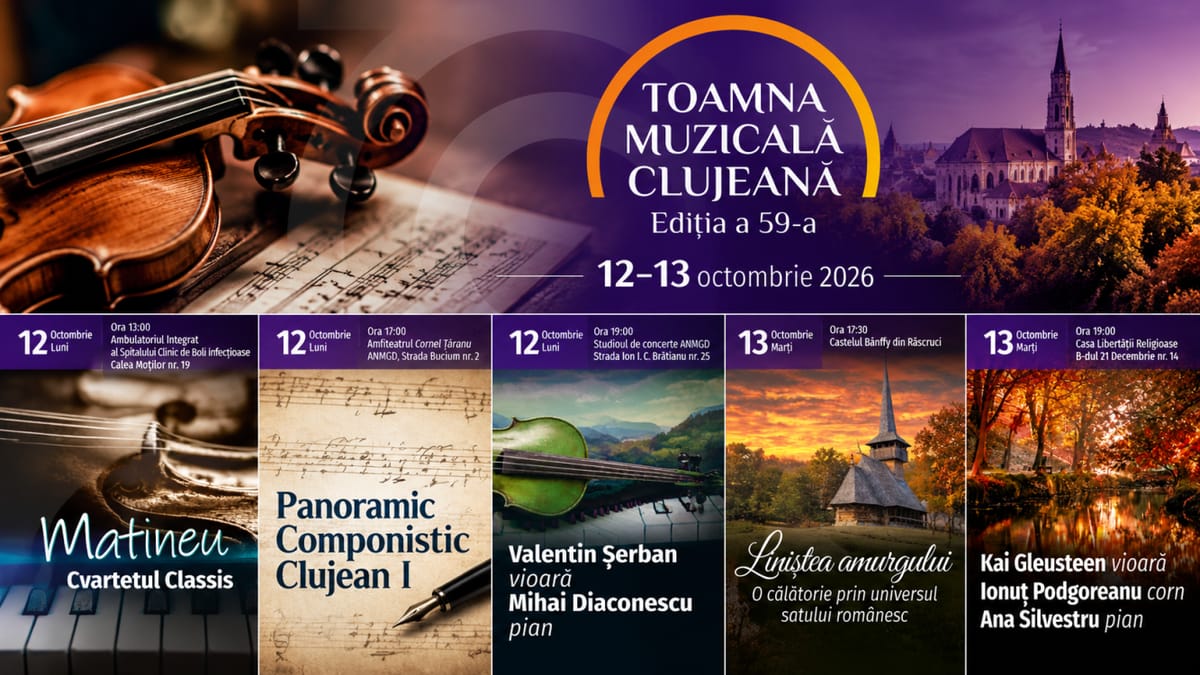 Cluj-Napoca: cinci evenimente la Toamna Muzicală Clujeană, cu recitaluri și muzică contemporană