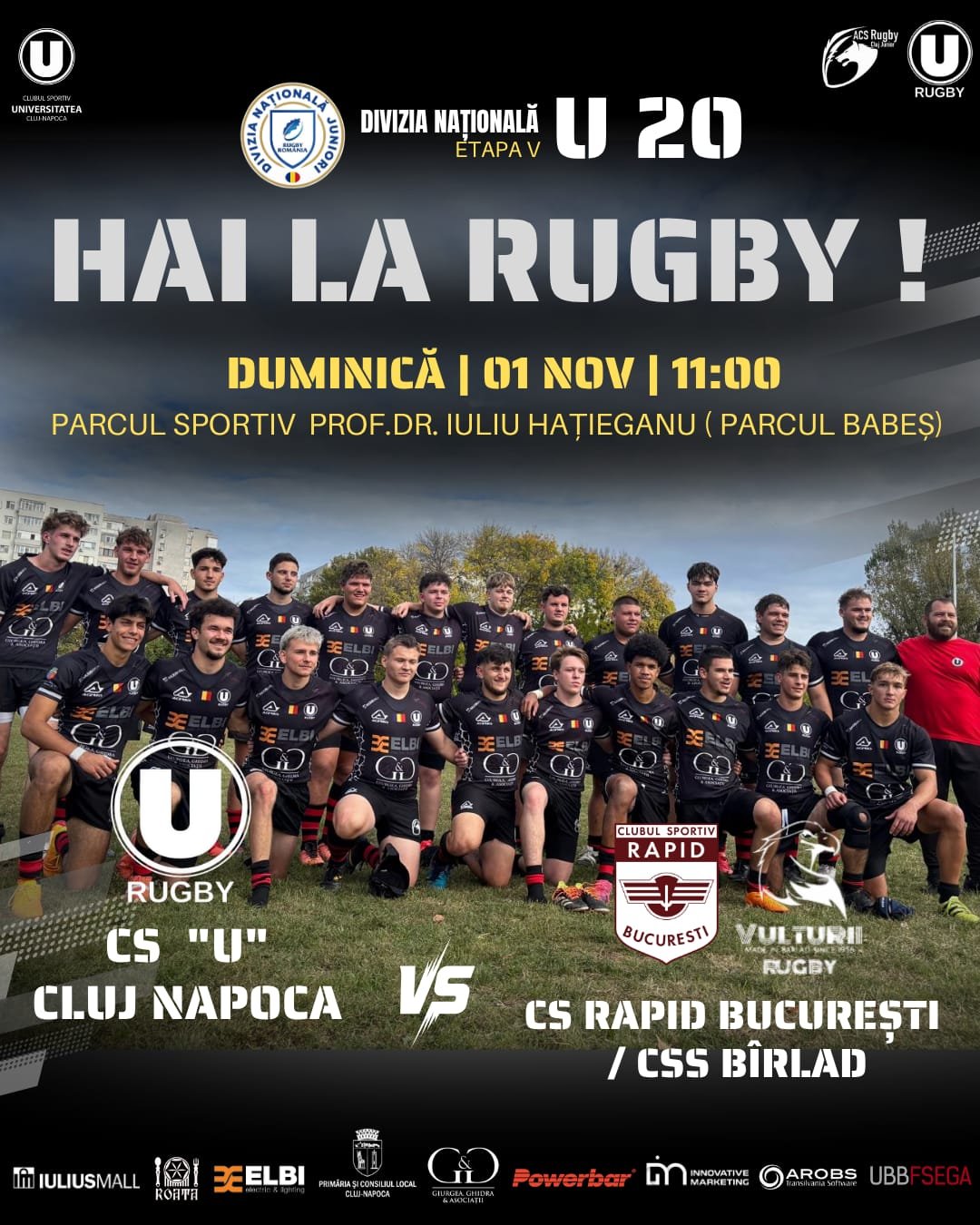 Cluj-Napoca: CS U Cluj primește duminică CS Rapid București/CSS Bârlad, campioana en-titre, la rugby Under 20