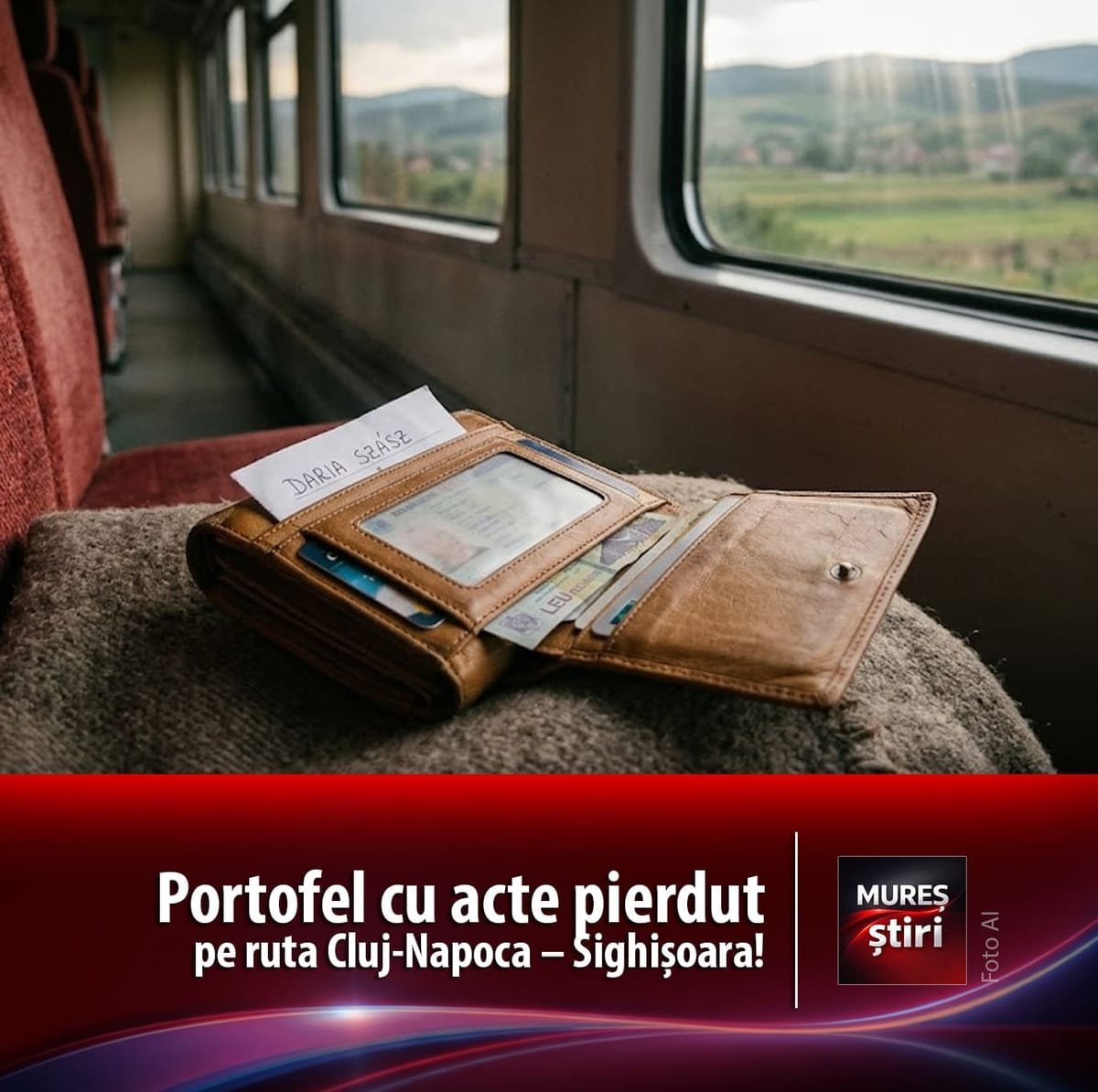 Cluj-Napoca – Sighișoara: portofel cu acte pierdut în tren, proprietara cere ajutorul călătorilor