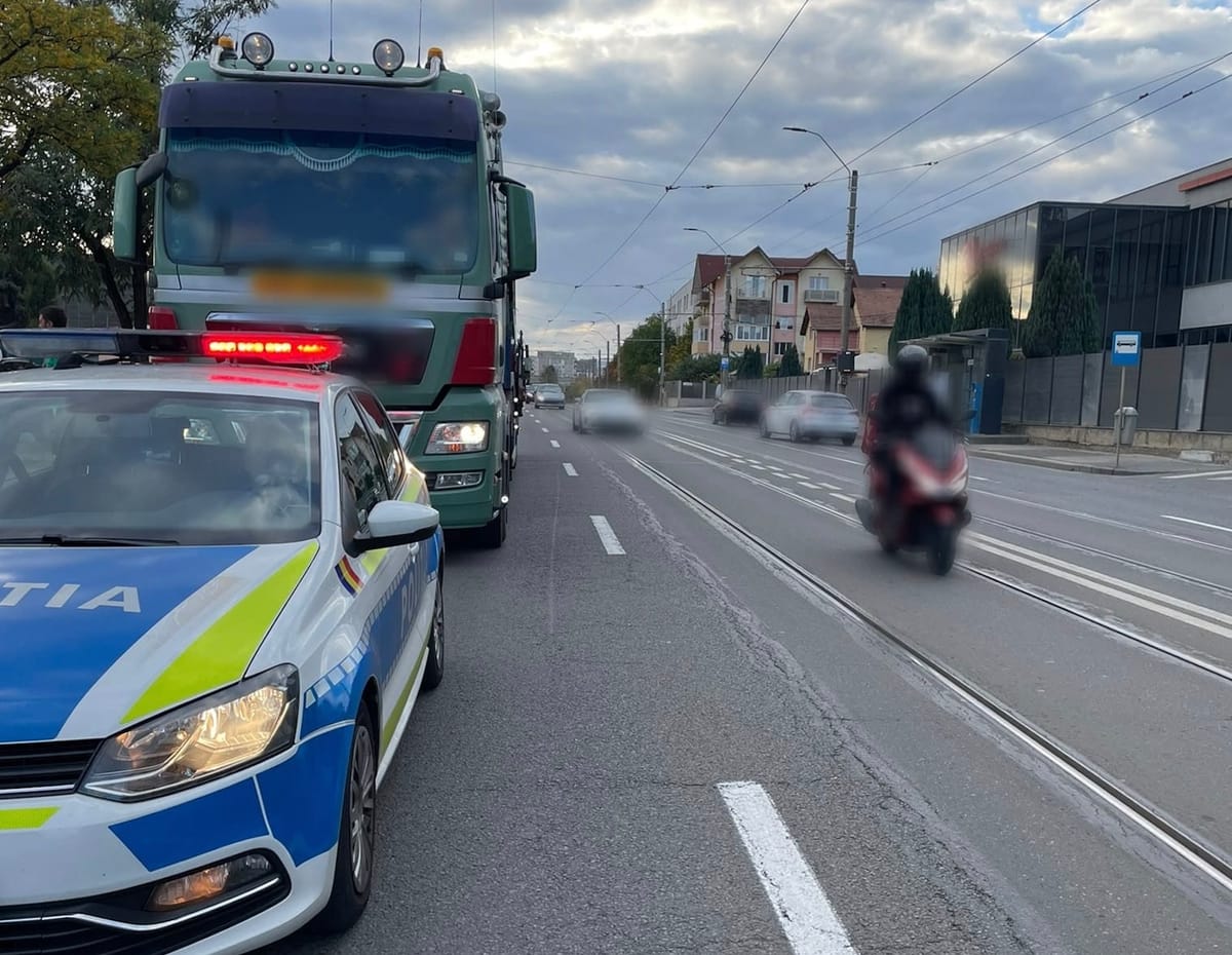 Cluj-Napoca: transport agabaritic sancționat cu amenzi de 26.000 de lei pentru depășirea masei și lățimii