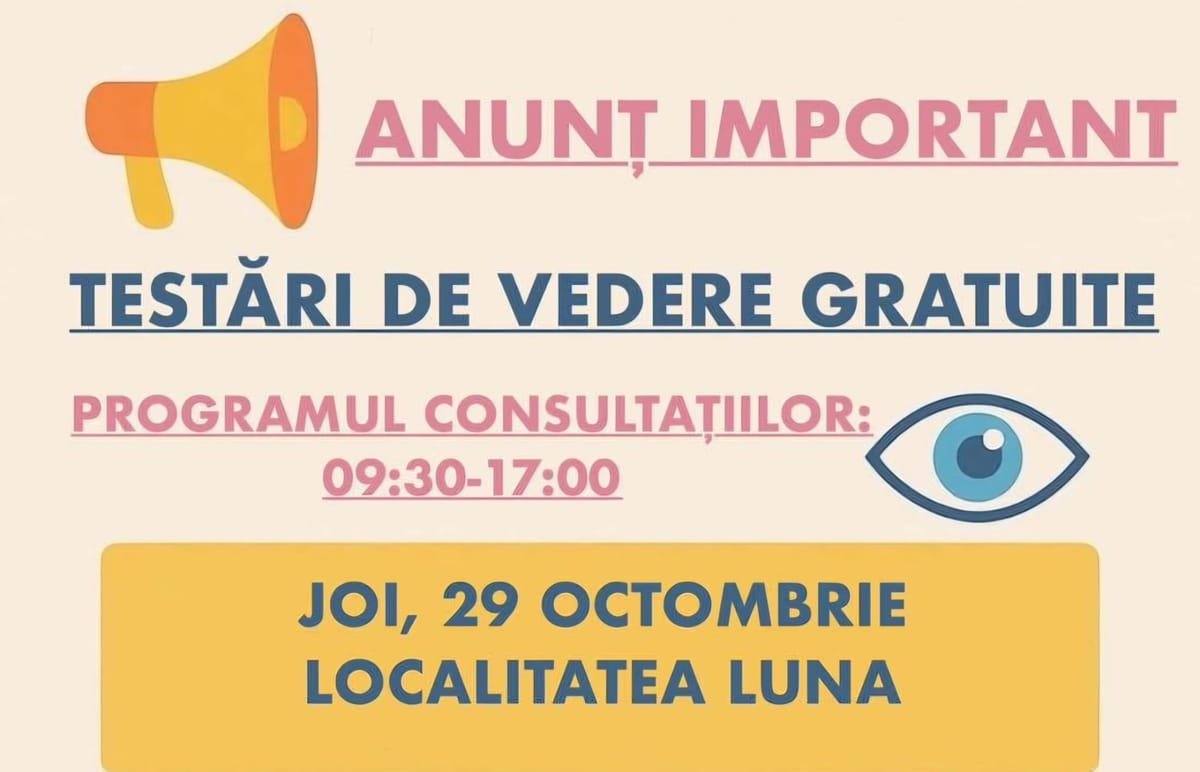 Comuna Luna: testări gratuite de vedere pentru locuitori, joi, cu laboratorul mobil MYA Optical