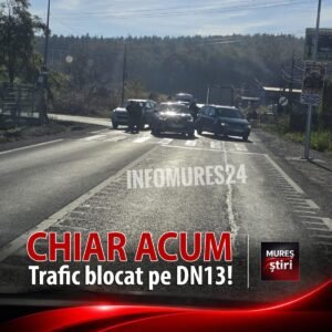 Corunca: trafic blocat pe DN13 (E60), după un accident rutier la intrarea în localitate