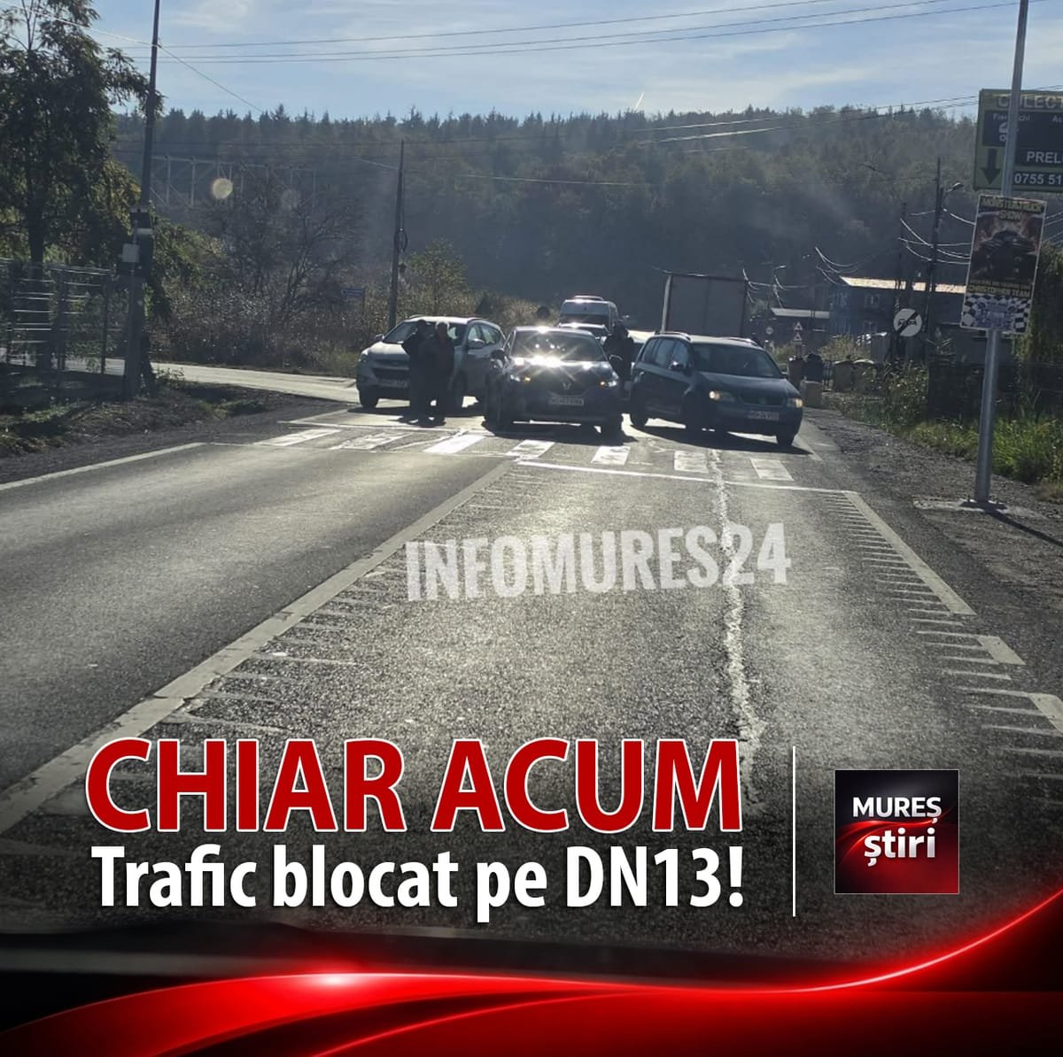 Corunca: trafic blocat pe DN13 (E60), după un accident rutier la intrarea în localitate