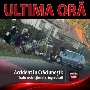 Crăciunești, Mureș: accident rutier cu un autoturism și o căruță trasă de cal, trafic restricționat