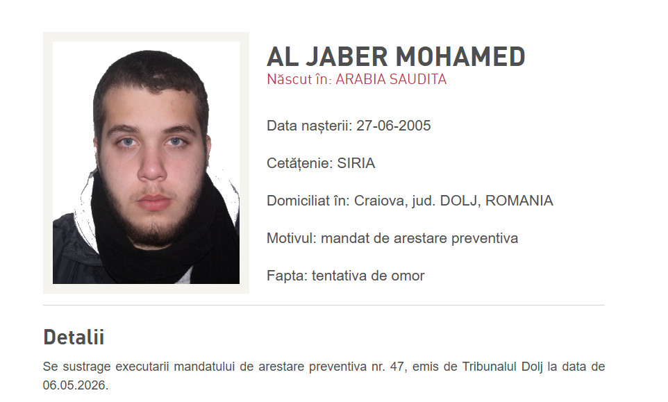 Craiova: Tânăr sirian acuzat de tentativă de omor a fost dat în urmărire