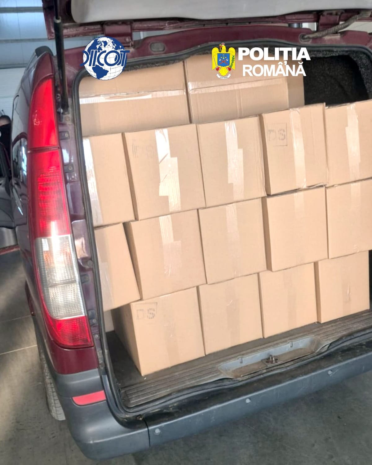 Cugir: 4,4 milioane de țigări de contrabandă, confiscate în flagrant. Trei suspecți, reținuți de DIICOT