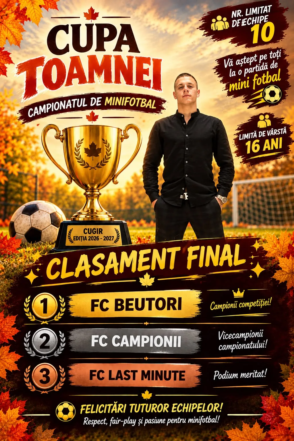 Cugir: clasamentul final al Cupei Toamnei la mini-fotbal, disputată pe terenul Colegiului David Prodan