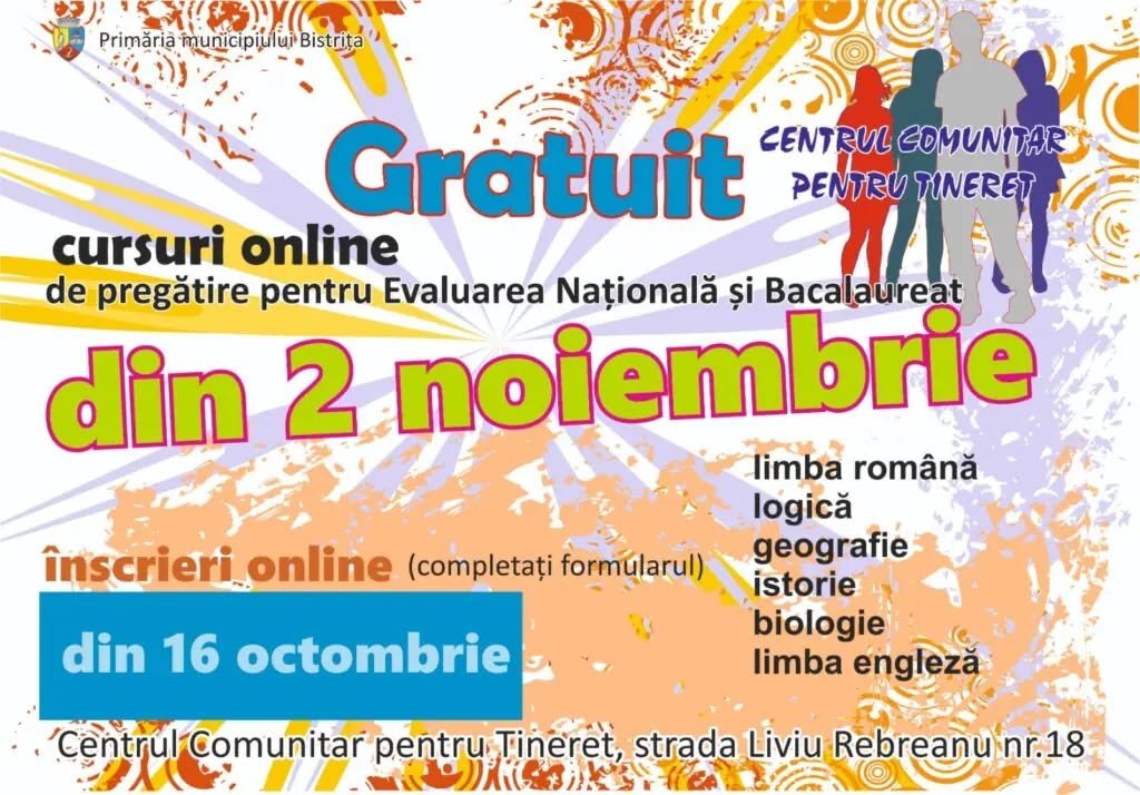 Cursuri GRATUITE pentru Bacalaureat și Evaluarea Națională în Bistrița! Au început înscrierile